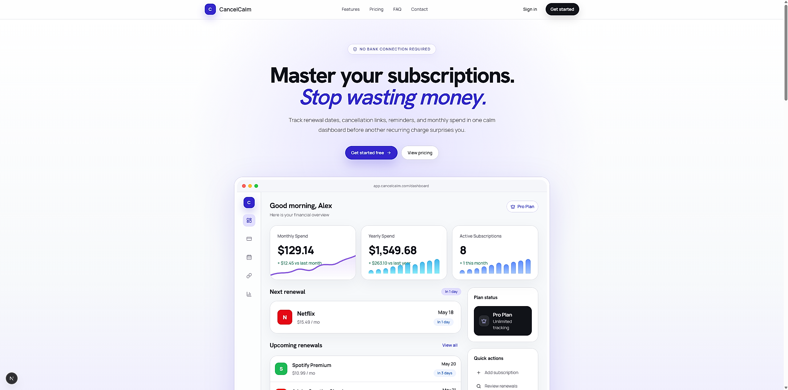 CancelCalm - Subscription Landing preview