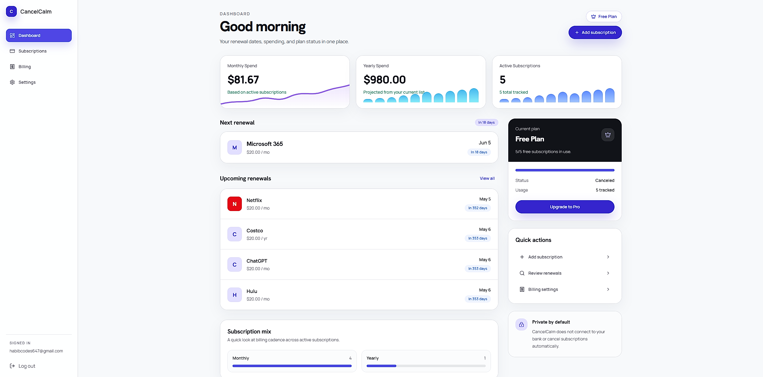 CancelCalm - Plan Overview preview